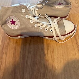 Converse Chuck Taylor All Star High Top Sneakers Beige with Maroon Trim